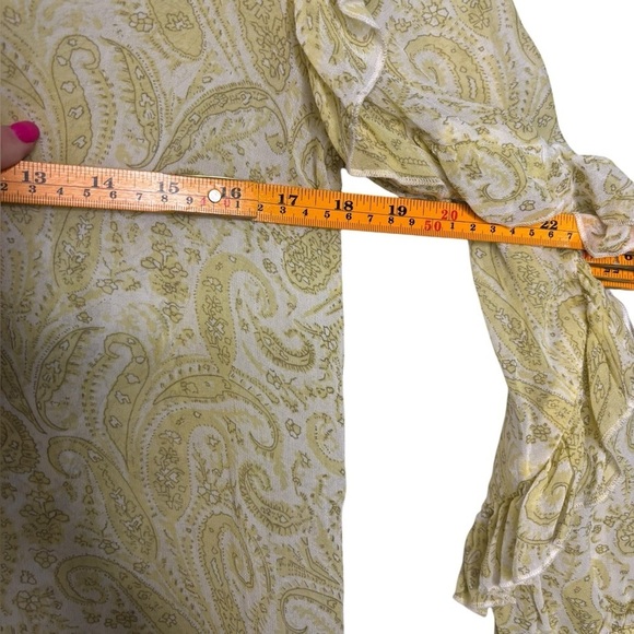 Yellow Paisley Ruffle Romantic Sheer Lucky Brand Long Sleeve Blouse Size XS - Picture 7 of 9